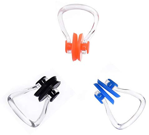 Royee 3 Pcs Swimming Nose Clips Waterproof Soft Comfortable Silica Gel Nose Plugs for Swim Training Swimming Beginner Learner Athletic Adult Kids Children (Black, Blue, Orange)