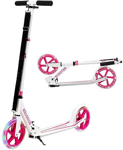 COSTWAY Scooter Roller klappbar, Tretroller höhenverstellbar, Cityroller 100kg Tragkraft, Sport Kickscooter, Kickroller mit 2 LED Rädern & ABEC-7 Kugellager (rosa)