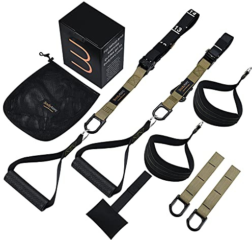 Bodytorc Suspension Trainer, Bodyweight Training Straps for Full Body Workouts at Home, Includes Door Anchor, Extension Arms and Advanced Foot Straps.