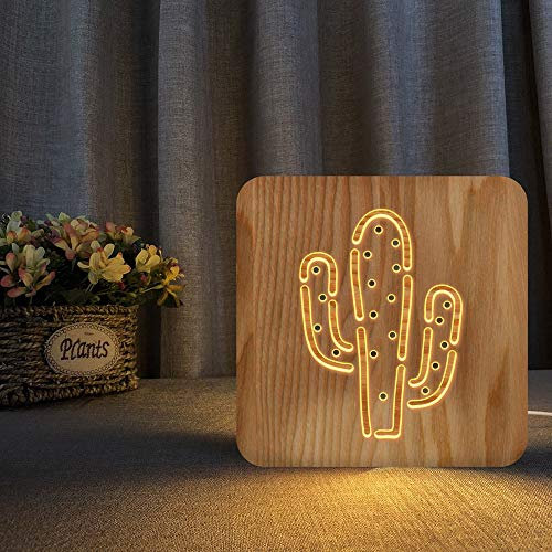 XDG Cactus 3D Wooden lamp LED Night Light Home Room Decoration Creative Table Lamps for Kids Gift