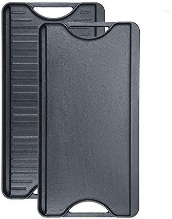 Denmay Parrilla de Hierro Fundido para Estufa de Gas, 50,8 cm x 26,5 cm Parrilla de cocción Reversible pre-condimentada y sartén para Parrilla Combinación 2 en 1 con Asas Simples para Fuego Abierto