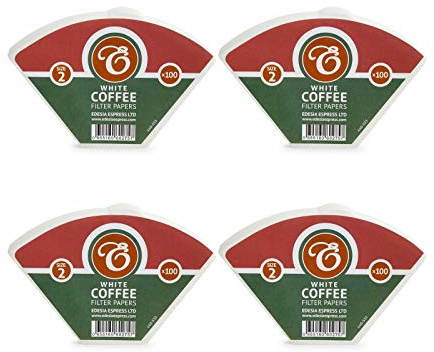 EDESIA ESPRESS – 400 Koniska Kaffefilter i Papper – Kaffefilter Nr.2 för Manuell Kaffebryggare, Pour-Over och Mjuk Bryggning – Storlek 2 Vit