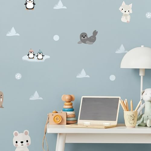Klebekerlchen® | Wandtattoo Kinderzimmer Mädchen & Junge, Wandsticker selbstklebend, wiederverwendbare & rückstandsfreie Kinderzimmer Deko – Wandtattoo Arktische Tiere Sticker (Set mit 23 Motiven)