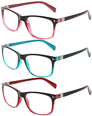 Kerecsen 3 Pack Lesebrille Damen Federscharniere Gute Brillen Hochwertig Rechteckig Komfortabel Frauen Lesehilfe (0.75, 3 Farbe Mischen)