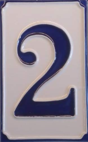 Hausnummern, Keramik, handbemalt, italienische Zahlen und Buchstaben, 11 x 7 cm, Blau / Weiß