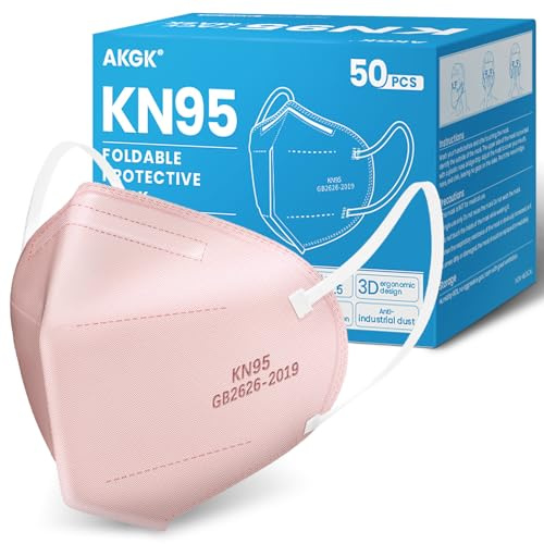 akgk KN95 Face Mask 50 PCS, Breathable Protection Masks, 5-Ply KN95 Pink Masks, Cup Dust Safety Masks