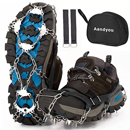 Crampons, Ice Snow Grips Snow Grips for Boots Anti Slip Snow Crampons Hiking Traction Cleats 19 Steel Spikes Ice Grippers for Women Men Kids Shoes Boots Winter Outdoor Walking Climbing (M, Black)
