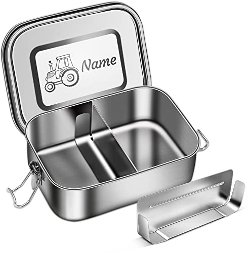 CGFN Bento Box in Acciaio Inossidabile, Portamerenda con Nome - Testo di Incisione Personalizzato, Lunch Box per Bambini e Adulti, Contenitore per Il ​Pranzo a Prova ​di Perdite con Divisorio (1200ml)