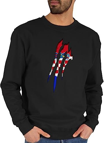 Sweater Pullover Sweatshirt Herren Damen - Fußball EM WM - Kroatien Krallenspuren - L - Schwarz - fanartikel europameisterschaft croatia pulli fussball hrvatska fu ball kroatische em24 kroatischer