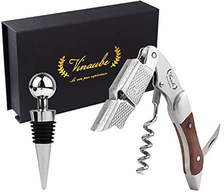 Limonadier/Coffret Tire bouchon professionnel de sommelier, Acier inoxydable et bois de rose, Qualité hôtellerie-restauration, avec décapsuleur et coupe-capsule/Ustensile de bar/Cadeau original