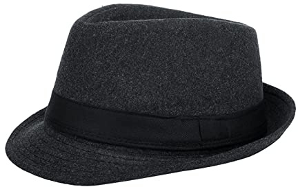 haozaikeji Elegant Fedora Trilby Hat Men Classic Stylish Panama Fedora Hats Vintage Short Brim Jazz Cap Gentleman's Winter Bowler Hat Gift for Dad 55-57CM Dark Gray