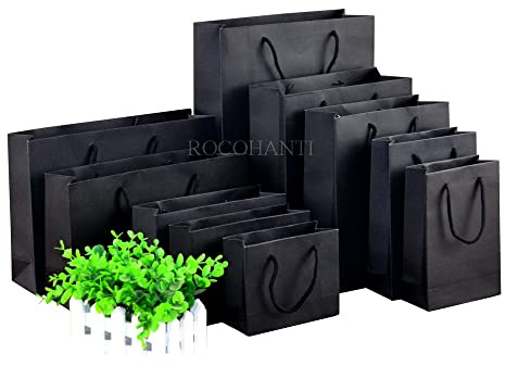 20 x individuelles Logo bedruckte Geschenktüte aus schwarzem Kartonpapier mit Schnur zum Einkaufen von Kleidung, Verpackung für kleine Unternehmen, Papier, 14 x 21 x 7 cm, einfache Taschen