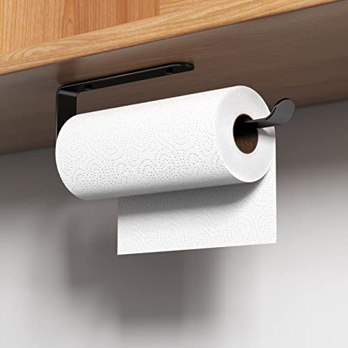 Firschoie Portarotolo Cucina Senza Foratura/Foratura, Porta carta da cucina autoadesivo in alluminio de Montaggio a parete, porta carta igienica Adatto per bagno, cucina (nero)