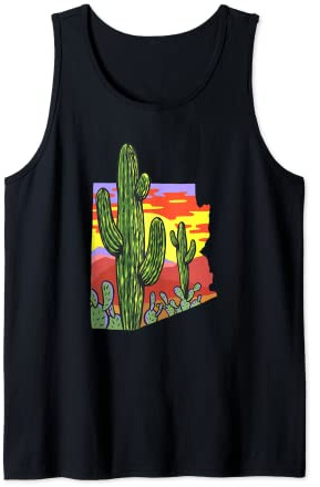 Retro Saguaro Sunset Funny Cactus Opuntia Cactaceae Lovers Tank Top