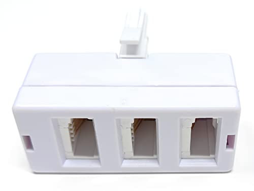DRUT BT 1 x BT Plug - 3 x BT Sockets Telephone Splitter BT Phone Lines T Shaped Cable Adapter, White (Three Way)