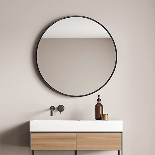 [en.casa] Wandspiegel Ordona Flurspiegel Badspiegel Runder Spiegel für Diele, Wohnzimmer, Schlafzimmer Ø 40 cm schwarz mit Aluminiumrahmen Elegantes Design