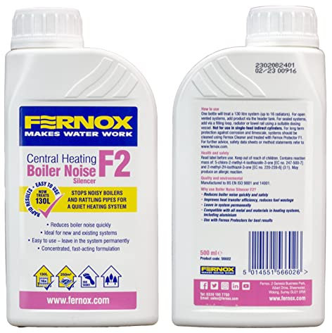 Kudos-Trading - Fernox F2 Boiler Noise Silencer Fluid for Central Heating Reduces System Noises 500ml Compatible with F1 Protect Instantly Quietens Noisy Central Heating Systems.