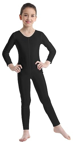 Loyan Kids Boys Girls Full Length Athletic Bodysuit Gymnastics Ballet Leotard Catsuit Dancewear Long Sleeve Jumpsuit Black 9-10 Years