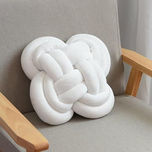 SYSUII Weiche Knoten-Ballkissen, 35 * 35cm Knotenkissen Geknotetes Kissen Wurfkissen Süß Plüsch Zierkissen Kinderzimmerdekoration Couchkissen, Sofa Kissen für Schlafzimmer, Zuhause-Weiß