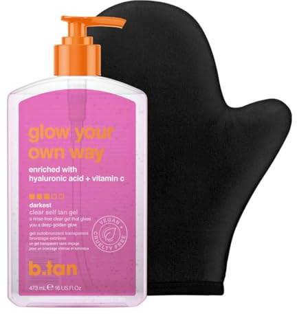 b.tan Best Clear Self Tanning Gel Kit | Glow Your Own Way Bundle - Ultra Dark, Quick Express Tanner for Face & Body with Applicator, No Transfer