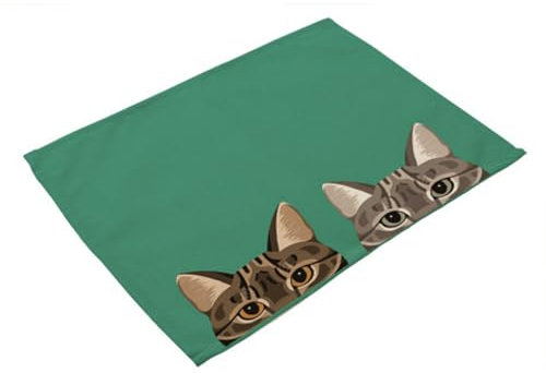 Salvamanteles Individuales Dos Gatos Verdes Salvamanteles Individuales Mesa Juego de 2 manteles Individuales Lavables Antimanchas Antideslizante Resistente Al Calor bajoplatos Lino 45x30cm