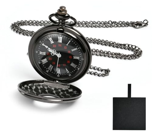 Vicloon Cadena Reloj de Bolsillo Vintage, con Cadena, Regalo para Cumpleaños, Aniversario, Navidad, Día del Padre (Negro)