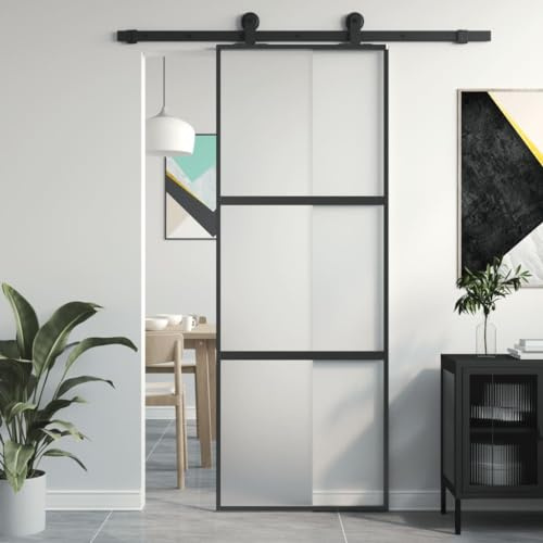 NITCA Porta Scorrevole Esterno Muro per Bagno, Cucina, Studio - Vetro Temperato e Alluminio, Nero, Tipo 2 76x205 cm