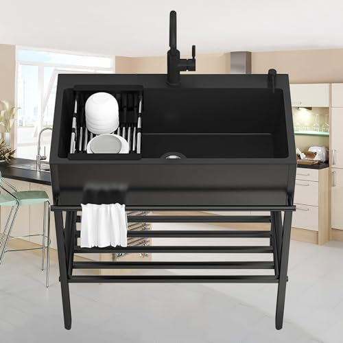 Freistehende Edelstahl Spültisch, Outdoor Spüle Küchenspüle Mit Unterschrank, Kommerzielles Einzelbecken-Waschbecken, Außenbereich Ausgussbecken, Für Garage, Werkstatt, Waschküche, Camping (Size : 60