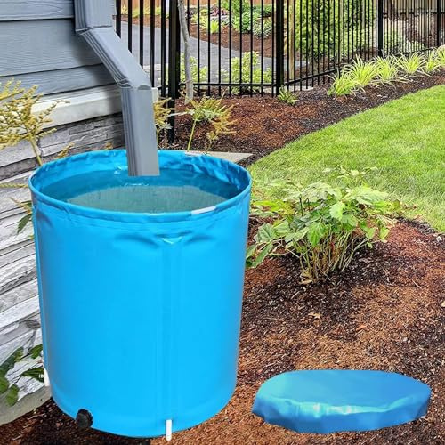 Recuperateur d Eau de Pluie Collecteur de Baril d'eau de Pluie pour Le Jardin, Réservoir de Stockage d'eau Portable avec Couvercle, Système de Collecte d'eau de Pluie Bleue (300L/79Gallon)
