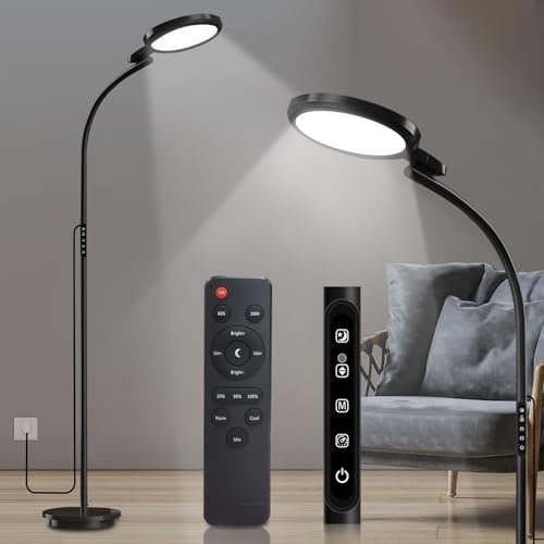 Trayvespace Sol Rond Lampe Luminothérapie, Luminothérapie Lampe avec 3 Températures de Couleur, 3 Minuterie et 9 Niveaux de Luminosité pour Améliorer L'humeur (Noir)