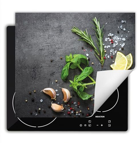 DarHaus Herdabdeckplatte Einteilig Küche Herdabdeckung Ceranfeld Herdabdeckplatten Anti Rutsch Matte Aufrollbar 60x52 cm, schiefer - Kräuter