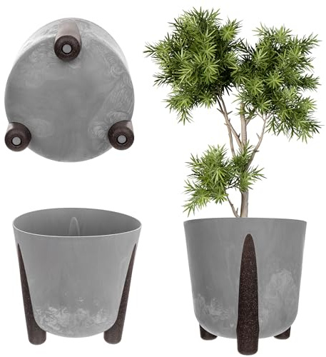 KADAX Übertopf mit Inneneinsatz, Blumentopf aus Kunststoff, Runder Pflanztopf, Dekorativer Blumenübertopf für Innen und Außenbereich (Grau, 18cm)