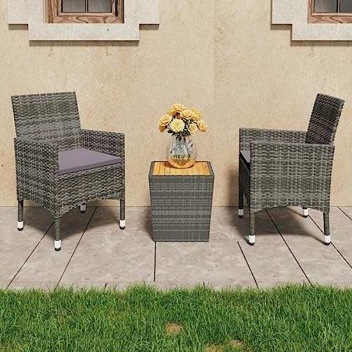 KTHLBRH Muebles de exterior para jardín, salón exterior, 3 piezas, juego de bistró de poliratán y madera de acacia, gris