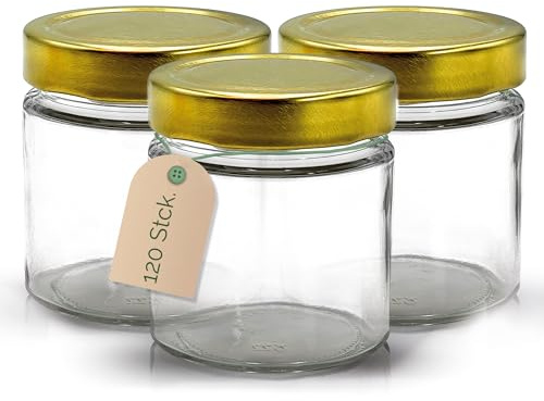 Apoidea – Marmeladengläser 250g mit Deckel in Gold 120 Stück/Twist Off Gläser/Einmachgläser/Marmeladengläser mit Deckel/leeres Marmeladenglas/Einkochgläser