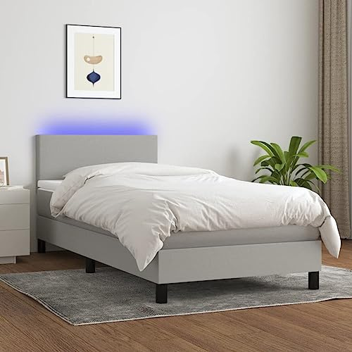 ZQQLVOO Bed Frame Lattenrost Palettenbett Bodenbett Boxspringbett mit Matratze & LED Hellgrau 90x190 cm Stoff