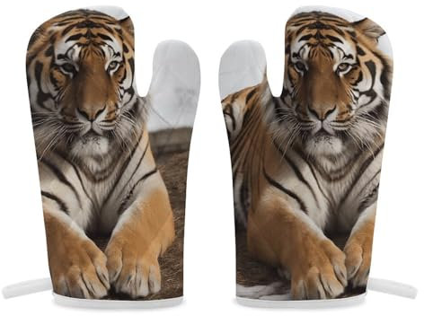 Thermal Gloves, Big Tiger Print Heat Resistant Gloves Oven Mitts Kitchen Gloves Cooking Gloves Microwave Gloves