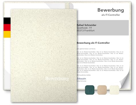 5 Stück 2-teilige Bewerbungsmappen A4 Recyclingkarton - ECO-plus - mit Prägung Bewerbung - hochwertige Bewerbungsmappe aus nachhaltiger Pappe - direkt vom Hersteller STRATAG (Graspapier, 5 Stück)