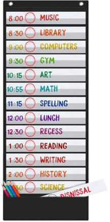 Rkbcjqa Klassenzimmer-Taschendiagramm, Stundenplan, 13+1 Tasche, 18-Seitig, Wiederverwendbar, für das Klassenzimmer