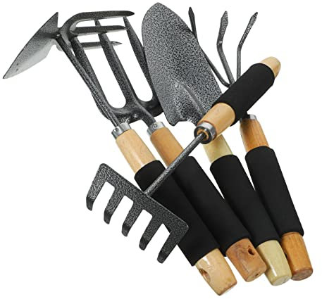 SEWOART Ensemble D’Outils de Jardinage à Main 5 Pièces pour Plantation et Désherbage, Acier Inoxydable, Poignée Antidérapante Ergonomique, Accessoires Portables pour Jardin, Pelouse