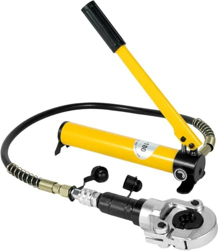Hydraulische Presszange THV Kontur, Pressfitting Crimpzange Rohrpresszange für Alu PEX Rohr und Kupferrohr, 6 Tonnen Kompression, 113 cm Schlauchlänge, flexible Anwendung