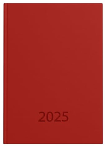 Idena 11156 - Taschenkalender DIN A7 2025, 1 Woche auf 2 Seiten, Terminplaner mit Balaton Einband in Rot und Eckperforation