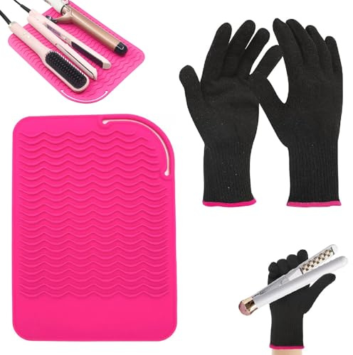 Heat Protection Gloves for Hair Styling and Heat Mat for Hair Straighteners, Heat Proof Gloves for Hair Styling, for Curling Irons Hair, Straightener Heat Mat and Hair Styling Tools