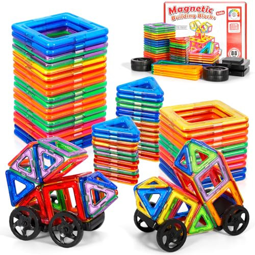 BUOAZR 88Teile Magnetische Bausteine, Magnetspielzeug Magnete für Kinder, Lustiges Pädagogisches Bauspielzeug, Ideal Geschenkauswahl für Jungen und Mädchen im Alter von 3-8 Jahren
