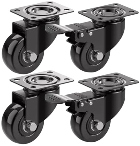 Tiffora Heavy Duty Castor Wheels - Rubbered Trolley Wheels - No Floor Marks Small Caster Wheels for Furniture - Black - 50mm up to 200KG (Pack of 4 (2 with Brakes & 2 without Brakes))