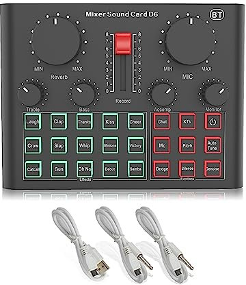 Soundkarten-Kit BM800-Mikrofon, professionelles Kondensator-Bluetooth-Soundkarten-Set mit freitragender Halterung und Ring-Fülllicht, Live-Streaming-Studio S (D6-Soundkarte 1)