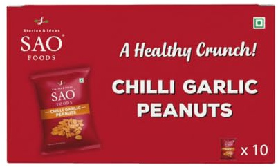 SAO Foods Chilli Garlic Peanuts - 14.1 oz | Pack of 10 Small Packs | Spicy Peanuts Hot Chilli Garlic Flavored | On-the-Go Healthy Snacks for Anytime Anywhere