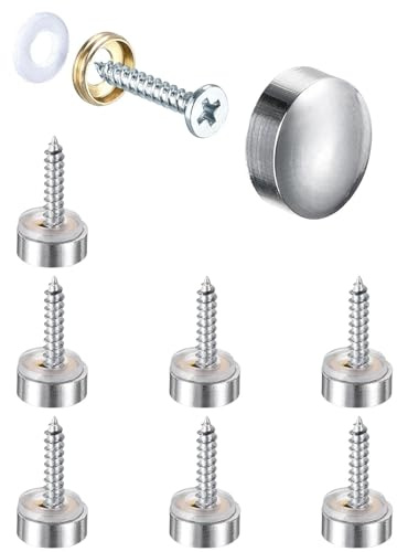 8PCS Juttzzei Brass Mirror Screws Cap, 12mm Mirror Screws with Caps, Upgraded Polished Brass Decorative Screw with Caps for Mirrors, Furniture Fittings, Glass, Tables, Wardrobes - Silver