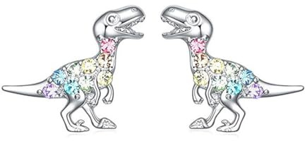CZ Dinosaurie Örhängen Kristall Färgglada Kubisk Zirkon Drake Djur Studs Post för Kvinnor Flickor Tonåring Liten Pave CZ Härlig Kreativ Söt Födelsedag Årsdag Smycken Gåvor, En storlek, Metall, Ingen