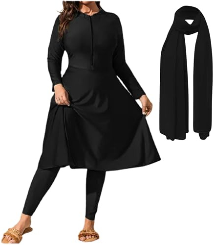 NAJMA, Burkini, Burkini för kvinnor med hijab - blygsam 3-delad baddräkt - graviditet, amning och standard, svart, L/XL