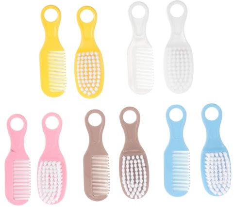 WRITWAA 5 Sets Baby Bath Brush and Comb Set, Soft Bristles Plastic and Nylon Grooming Kit for Newborns, Cradle Cap Removal, Bathing, Infant Care